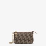 FENDI Baguette Pouch Brown jacquard FF fabric clutch with chain